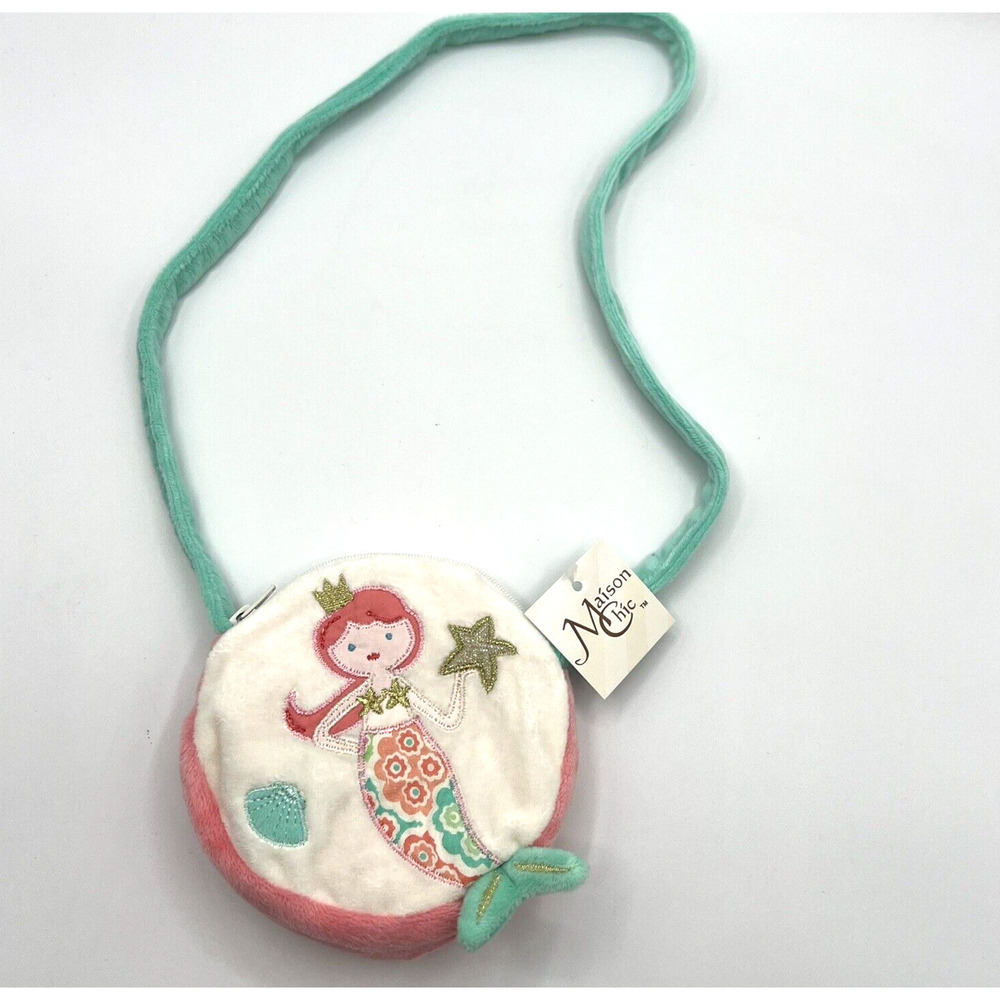 NEW Maison Chic Embroidered Applique Coral The Mermaid Child's Zippered Purse